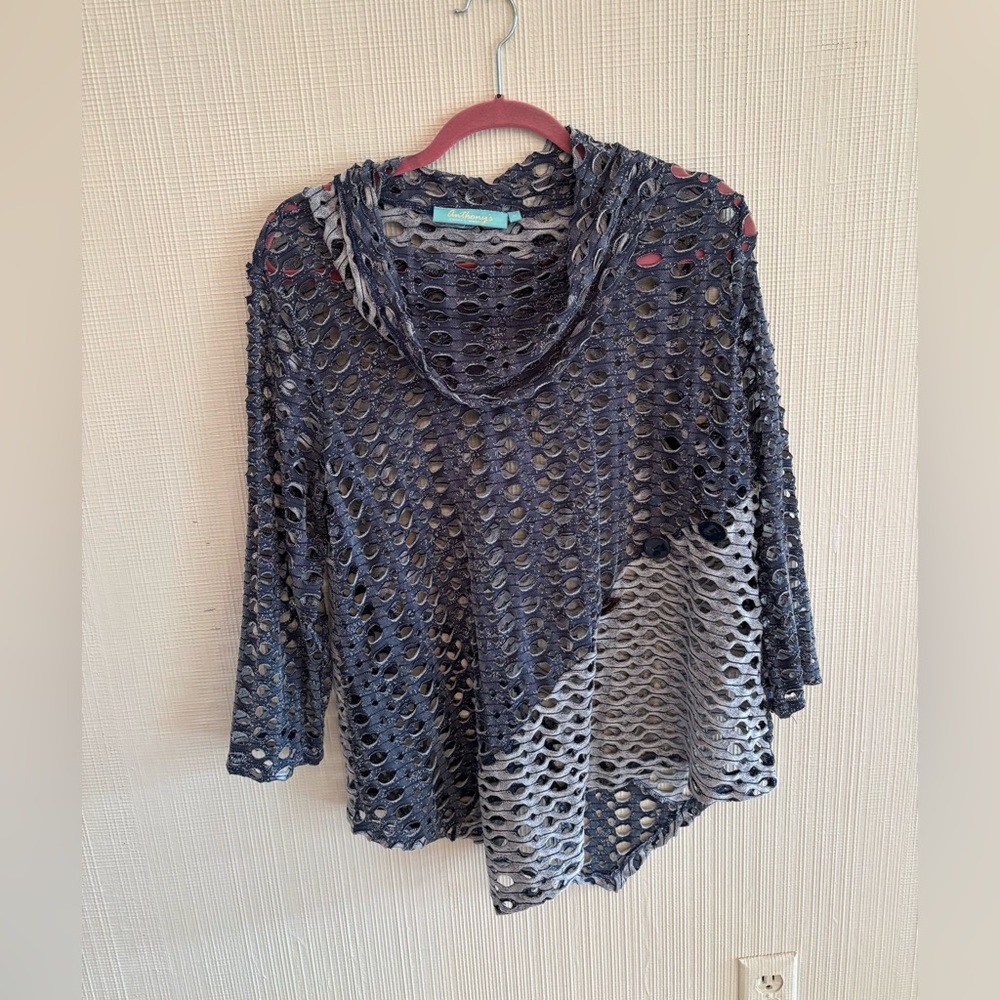 Cowl Neck Fishnet Tunic Top – Asymmetrical Art To Wear (M)